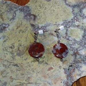 New Red Noreena Jasper Beaded Post Dangle Earrings, Silver